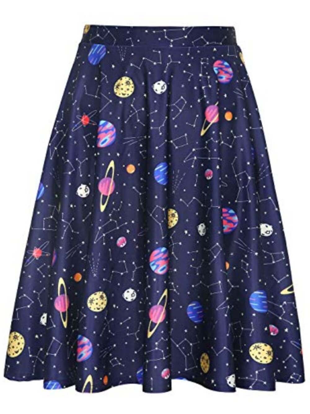 Women's Midi Skater Skirt Knee Length High Waist Flowy A-Line Pleated